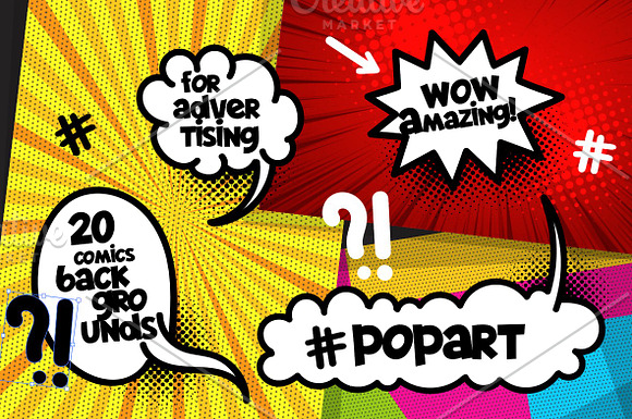 SET 20-BOOM! Pop Art backgrounds in Illustrations - product preview 2