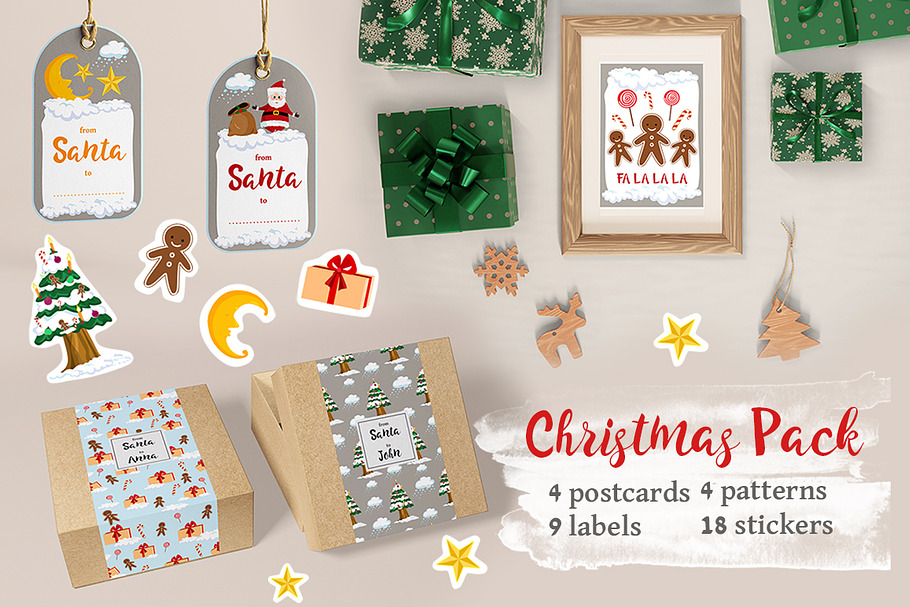 Christmas cards, stickers, labels