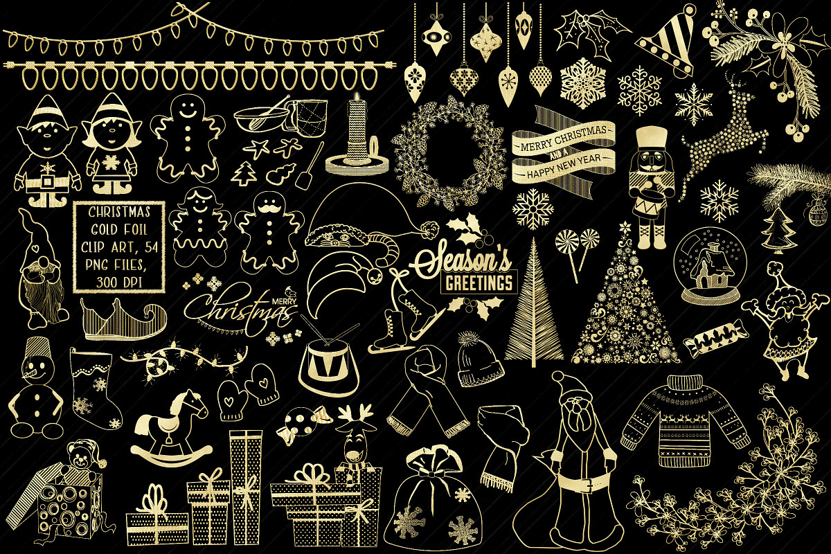 Gold Foil Christmas Clip Art in Illustrations - product preview 8