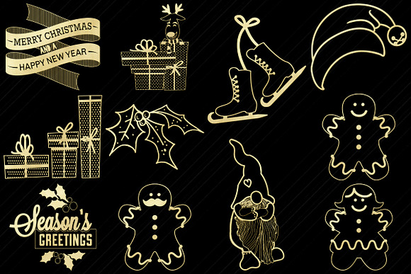 Gold Foil Christmas Clip Art in Illustrations - product preview 5