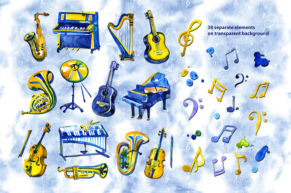 Watercolor musical instruments set in Illustrations - product preview 1