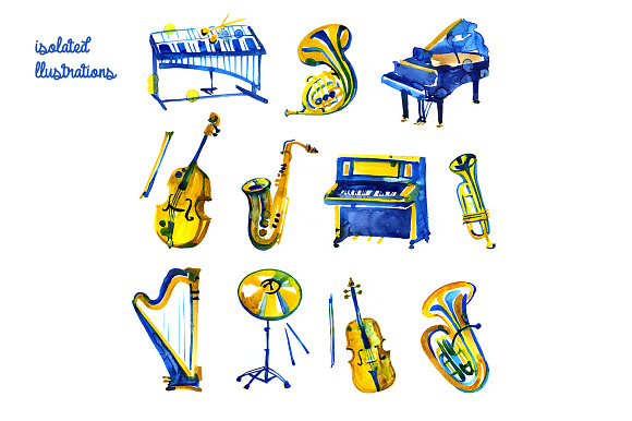 Watercolor musical instruments set in Illustrations - product preview 2