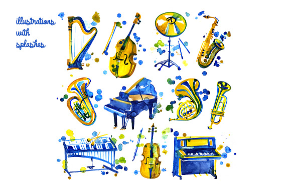 Watercolor musical instruments set in Illustrations - product preview 3