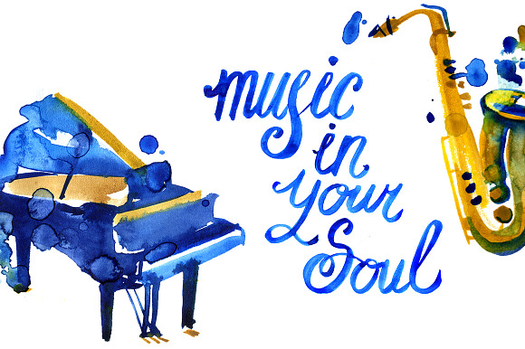 Watercolor musical instruments set in Illustrations - product preview 4