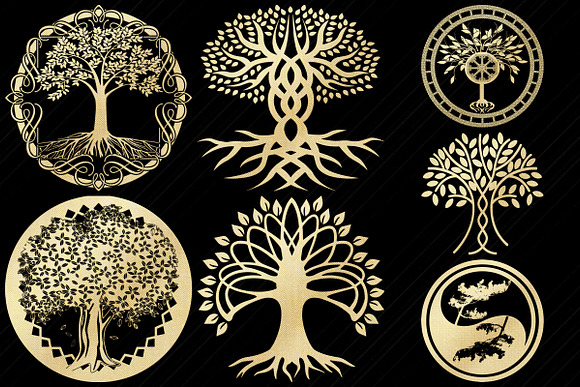 Gold Foil Tree of Life Clip Art in Illustrations - product preview 3