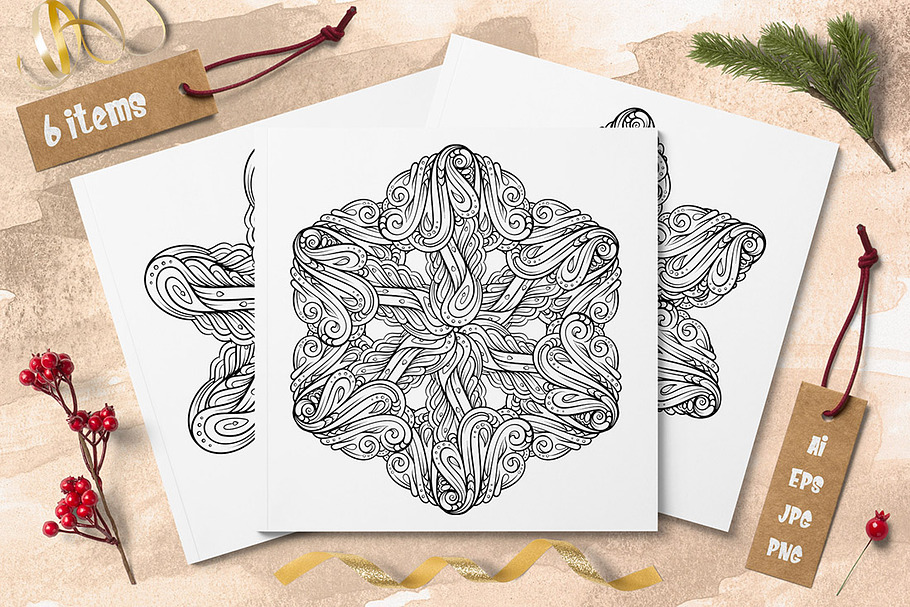 New Year snowflakes coloring cards