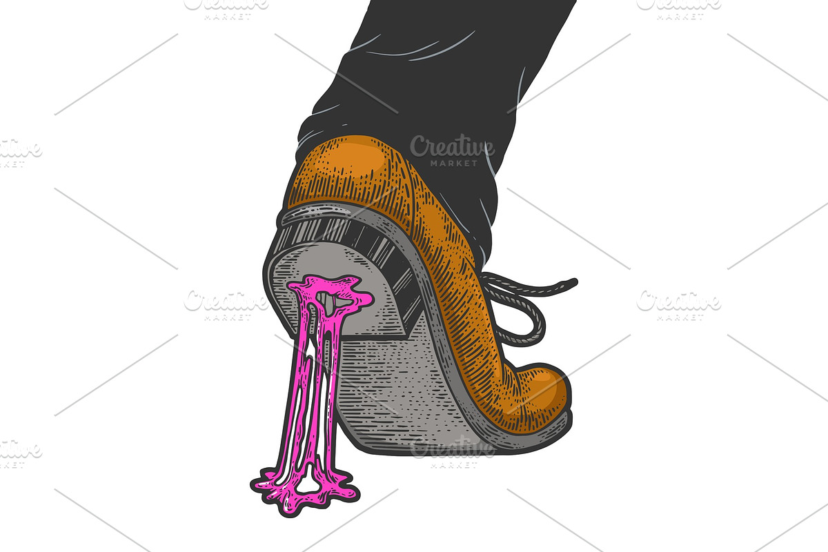 Chewing bubble gum stuck to shoe in Illustrations - product preview 8