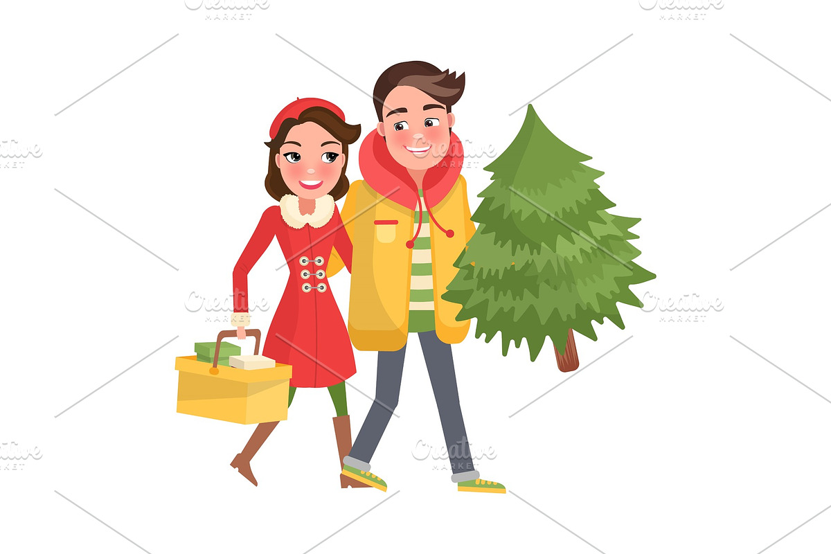 Merry Couple Returns from Shopping in Illustrations - product preview 8