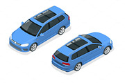 Isometric Car Blue Hatchback 5-door