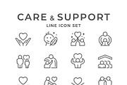 Set line icons of care and support