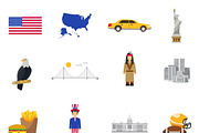 Symbols USA flat icons set