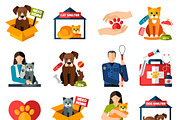 Animal shelter icons set