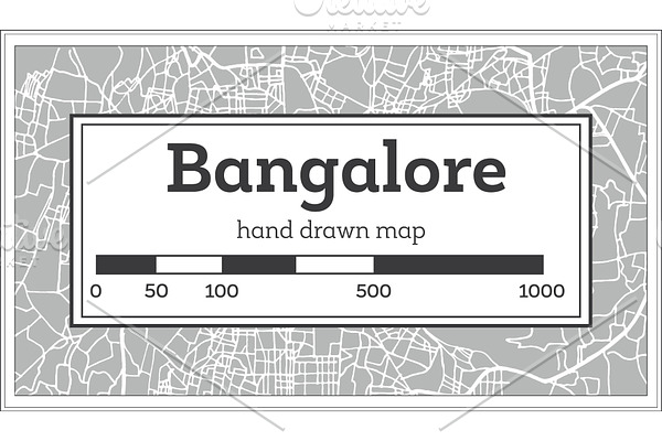 Bangalore India City Map in Retro