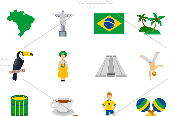 Brazilian symbols flat icons
