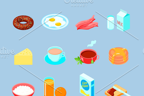 Breakfast food and drinks icon set