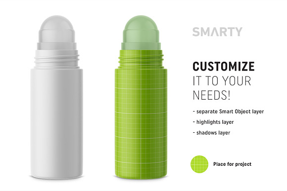 Matt roll-on bottle mockup in Product Mockups - product preview 1
