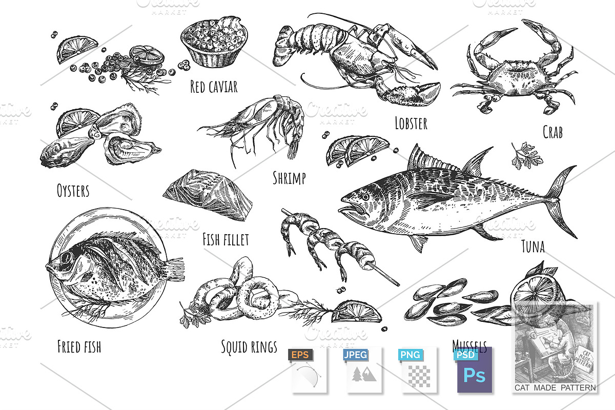 Healthy seafood natural illustration in Illustrations - product preview 8