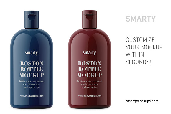Glossy boston bottle mockup in Product Mockups - product preview 2