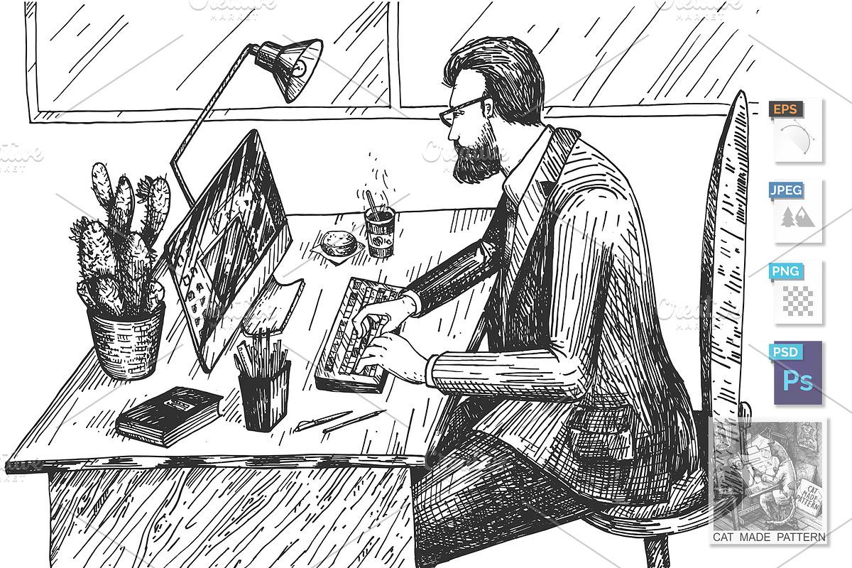 Male business character at work in Illustrations - product preview 8