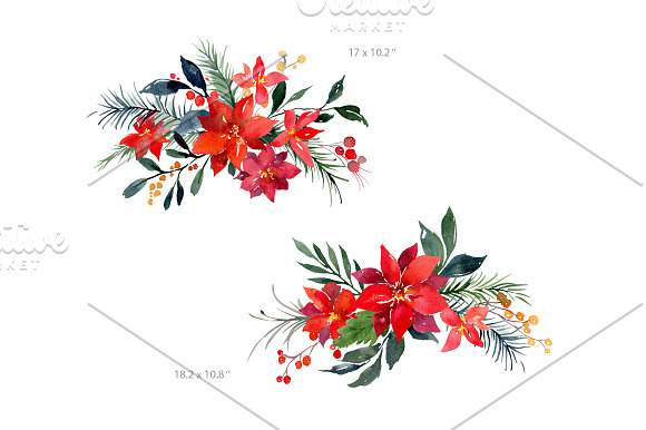 Watercolor Christmas Xmas Florals in Illustrations - product preview 2