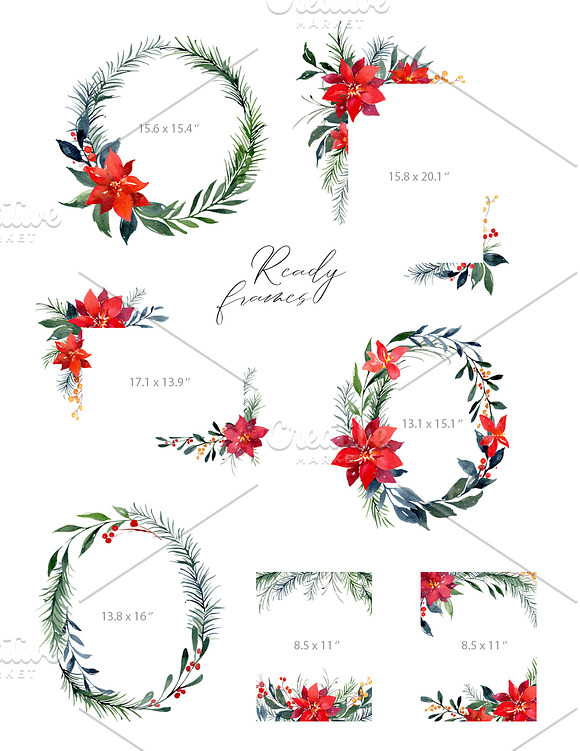 Watercolor Christmas Xmas Florals in Illustrations - product preview 3