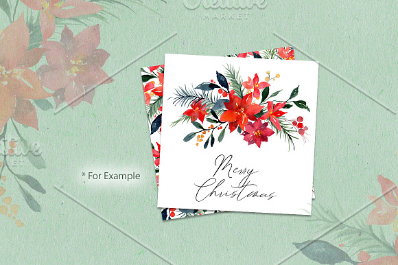Watercolor Christmas Xmas Florals in Illustrations - product preview 4