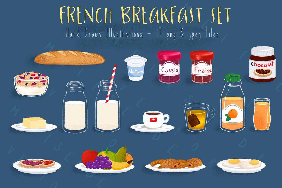 French Breakfast Set in Illustrations - product preview 8