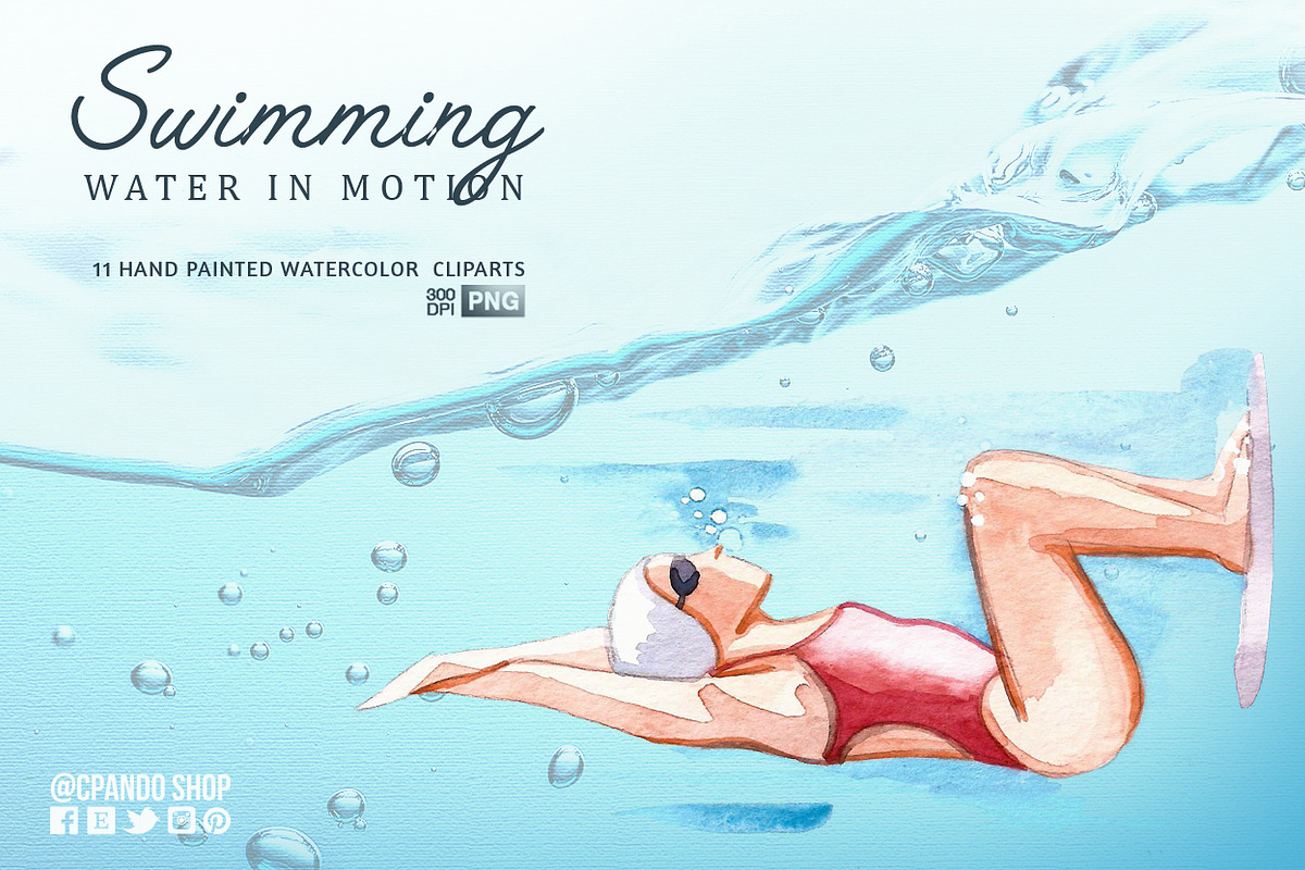 Swimming watercolor clip art in Illustrations - product preview 8