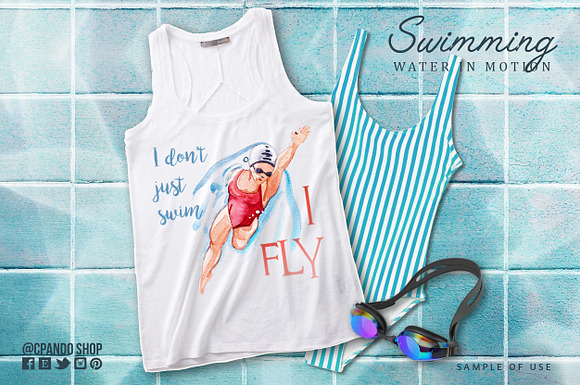 Swimming watercolor clip art in Illustrations - product preview 2