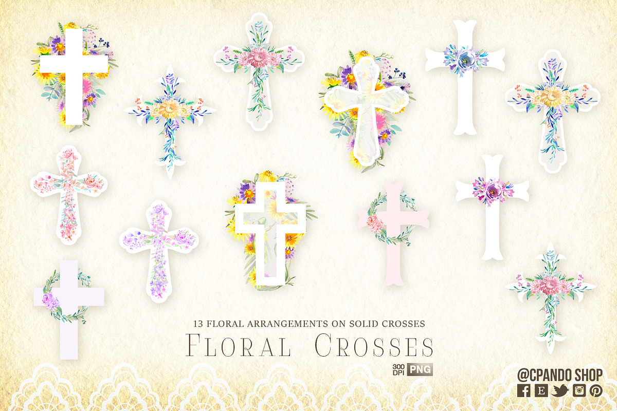 Floral Crosses Baptism 1st Communion in Illustrations - product preview 8