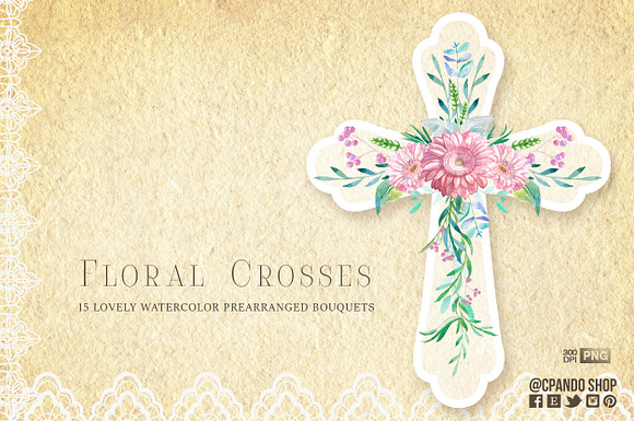 Floral Crosses Baptism 1st Communion in Illustrations - product preview 1