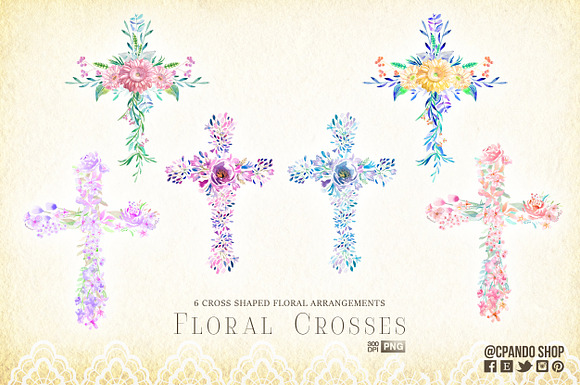 Floral Crosses Baptism 1st Communion in Illustrations - product preview 2