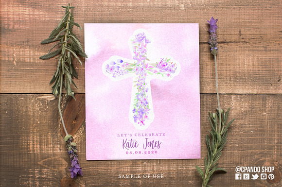 Floral Crosses Baptism 1st Communion in Illustrations - product preview 3