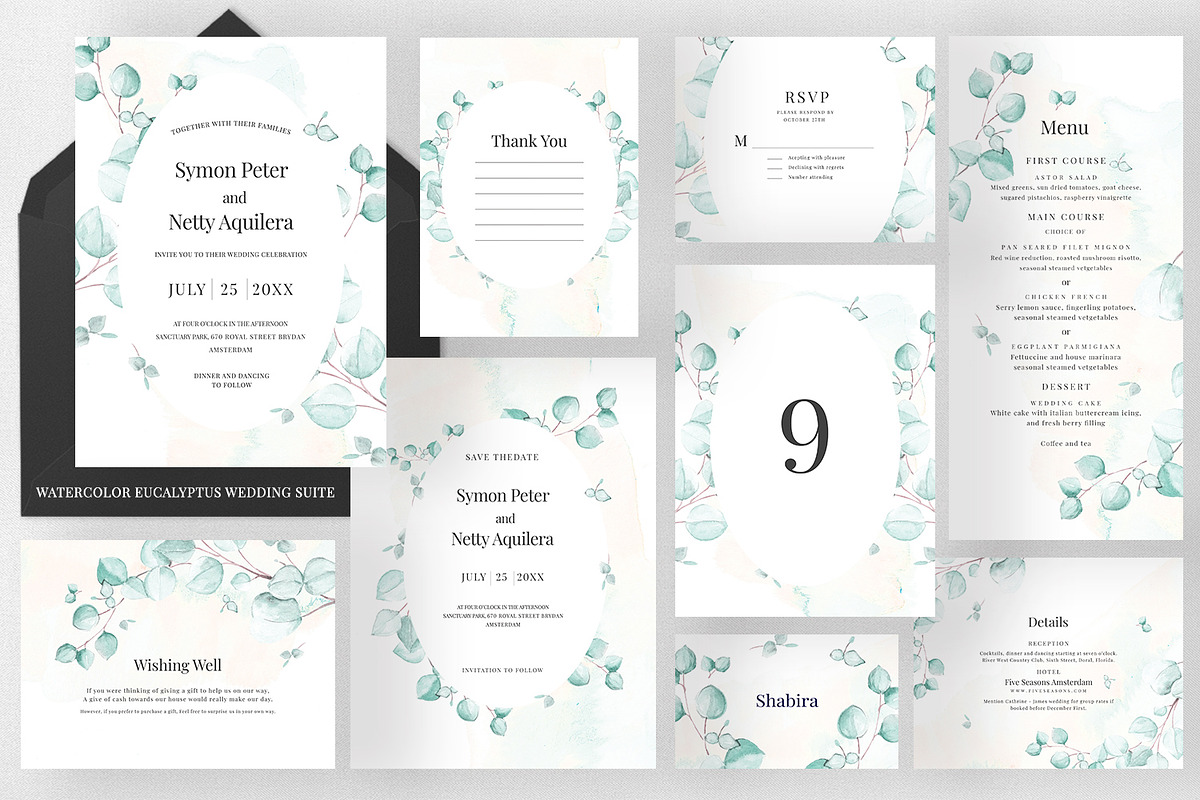 Watercolor Eucalyptus Wedding Suite in Wedding Templates - product preview 8