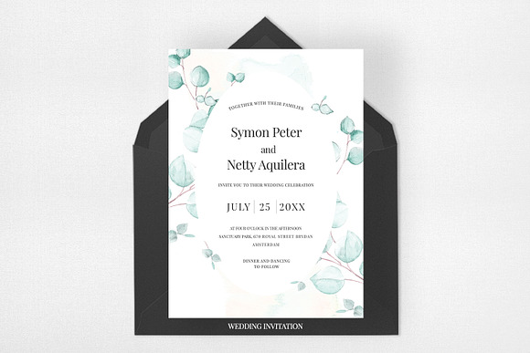 Watercolor Eucalyptus Wedding Suite in Wedding Templates - product preview 1