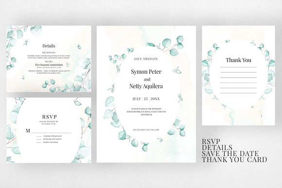 Watercolor Eucalyptus Wedding Suite in Wedding Templates - product preview 2