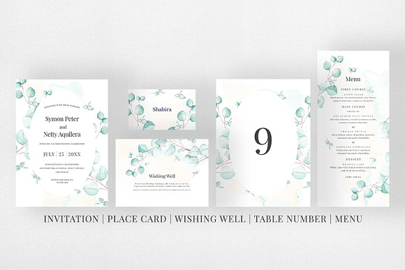 Watercolor Eucalyptus Wedding Suite in Wedding Templates - product preview 4