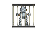 Prisoner robot behind prison bars