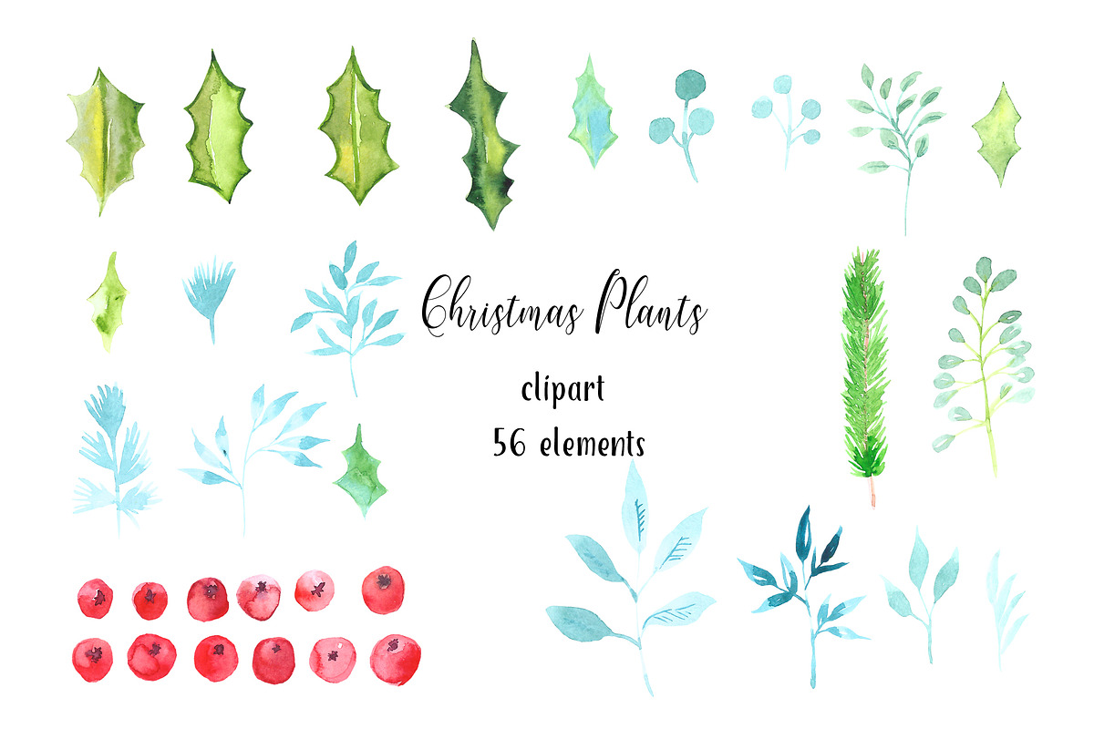 Christmas Clipart Watercolor in Illustrations - product preview 8