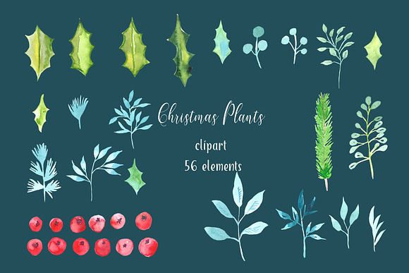 Christmas Clipart Watercolor in Illustrations - product preview 1