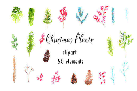 Christmas Clipart Watercolor in Illustrations - product preview 2