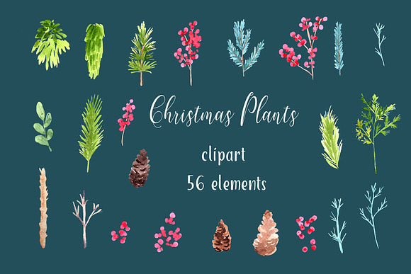 Christmas Clipart Watercolor in Illustrations - product preview 3