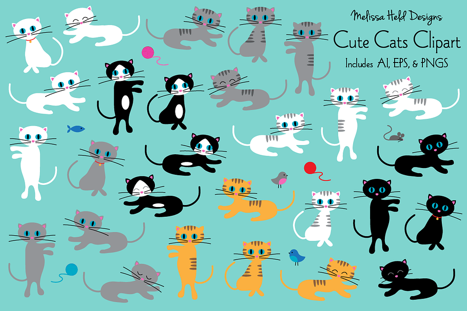 Cute Cats Clipart in Illustrations - product preview 8