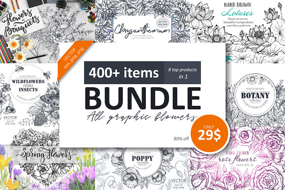 Large bundle of vector flowers in Illustrations - product preview 43