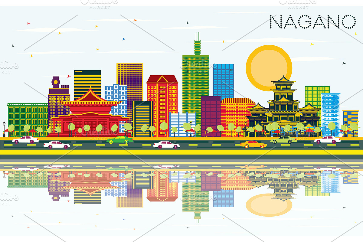 Nagano Japan City Skyline in Illustrations - product preview 8