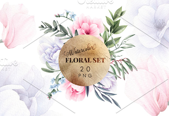 Watercolor flowers (20PNG) in Illustrations - product preview 1