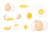 Scrambled, boiled, raw eggs set