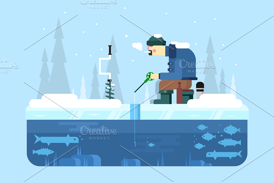 Man on winter fishing in Illustrations - product preview 8