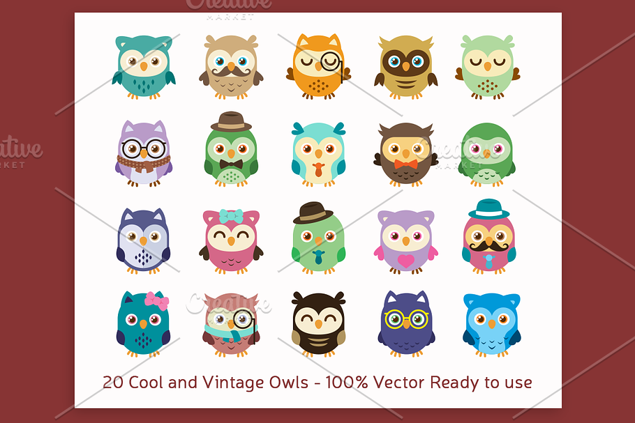 Owls Clip art/Owls Mascot Kit in Illustrations - product preview 8