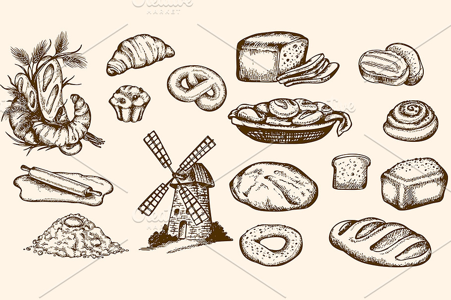 Set of Vintage Bakery in Illustrations - product preview 8